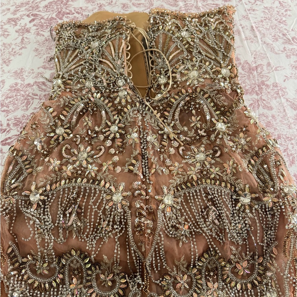 Beaded Wedding Dress in Champagne with Crystal Embellishment